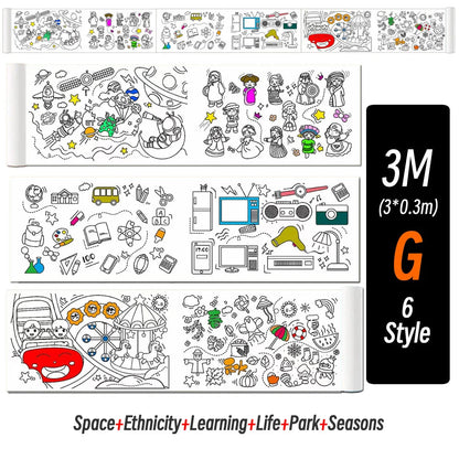 0.9/3M Space Food Animal Canvas Children's Drawing Roll DIY Coloring Paper Roll Color Filling Graffiti Paper-cut Painting School ALPENZO