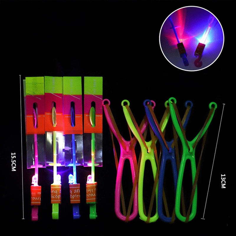 Amazing Light Toy Arrow LED Light Toys Outdoor Party Fun Gift Rubber Band Catapult Glow In The Dark Rocket Helicopter Flying Toy ALPENZO