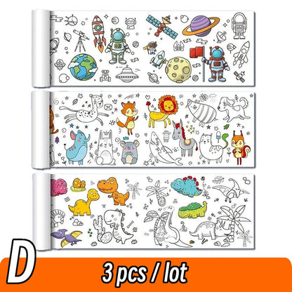 0.9/3M Space Food Animal Canvas Children's Drawing Roll DIY Coloring Paper Roll Color Filling Graffiti Paper-cut Painting School ALPENZO