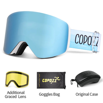 COPOZZ Winter Professional Men Women Ski Goggles Set Magnetic Quick-Change Double Layers Anti-Fog Snowboard Goggles Adults