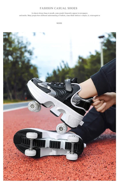 NEW children's sports roller skates deformation shoes 4 four-wheeled roller skates adult runaway shoes student deformation wheel