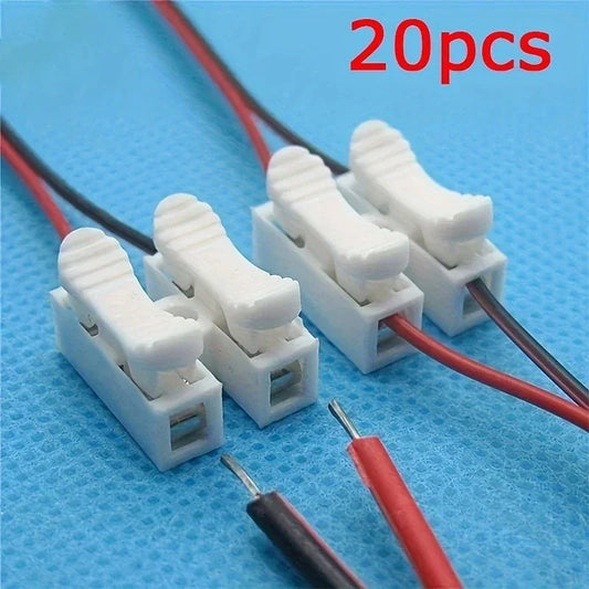 Nenhuma solda solda rápida 2P cabo fio conector, nenhum parafuso bloco terminal, braçadeira de mola, 20pcs - ALPENZO