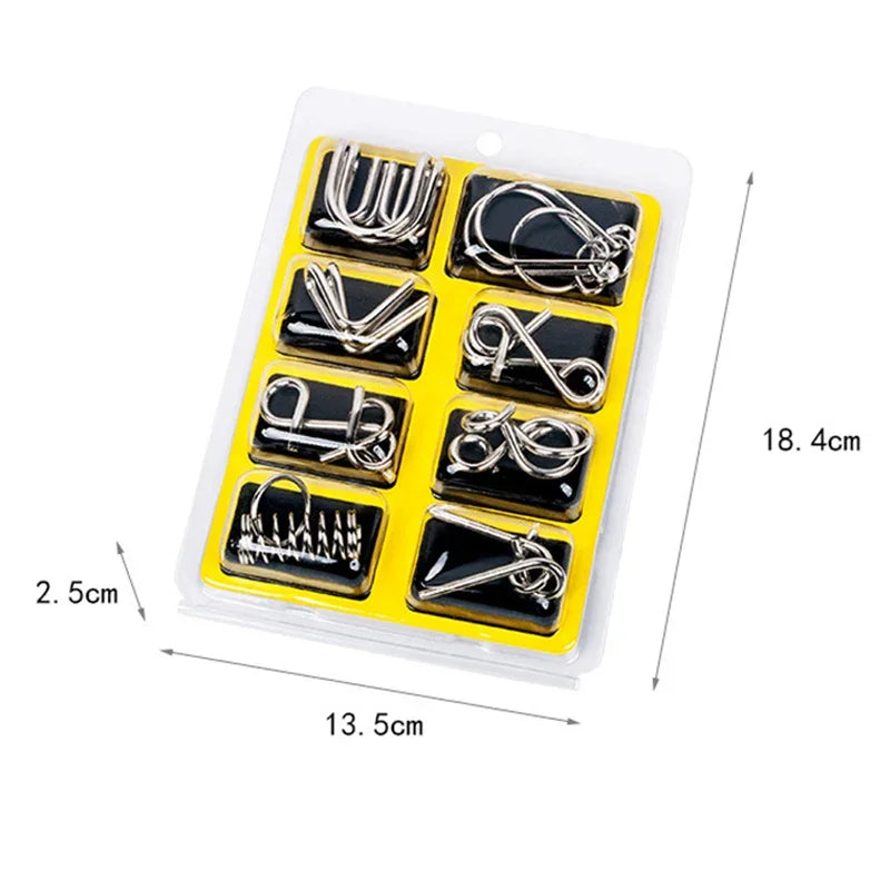 8Pcs/Set Metal Montessori Puzzle Wire IQ Mind Brain Teaser Puzzles Children Adults Interactive Game Reliever Educational Toys ALPENZO