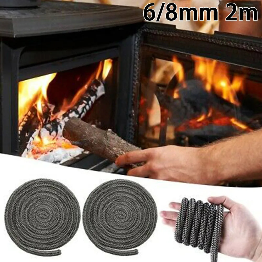Stove Fire Rope Black Wood Burning Stove 6mm 8mmm 2m Length Log Burner Door Seal High Temperature Stove Heating Fireplaces Part - ALPENZO