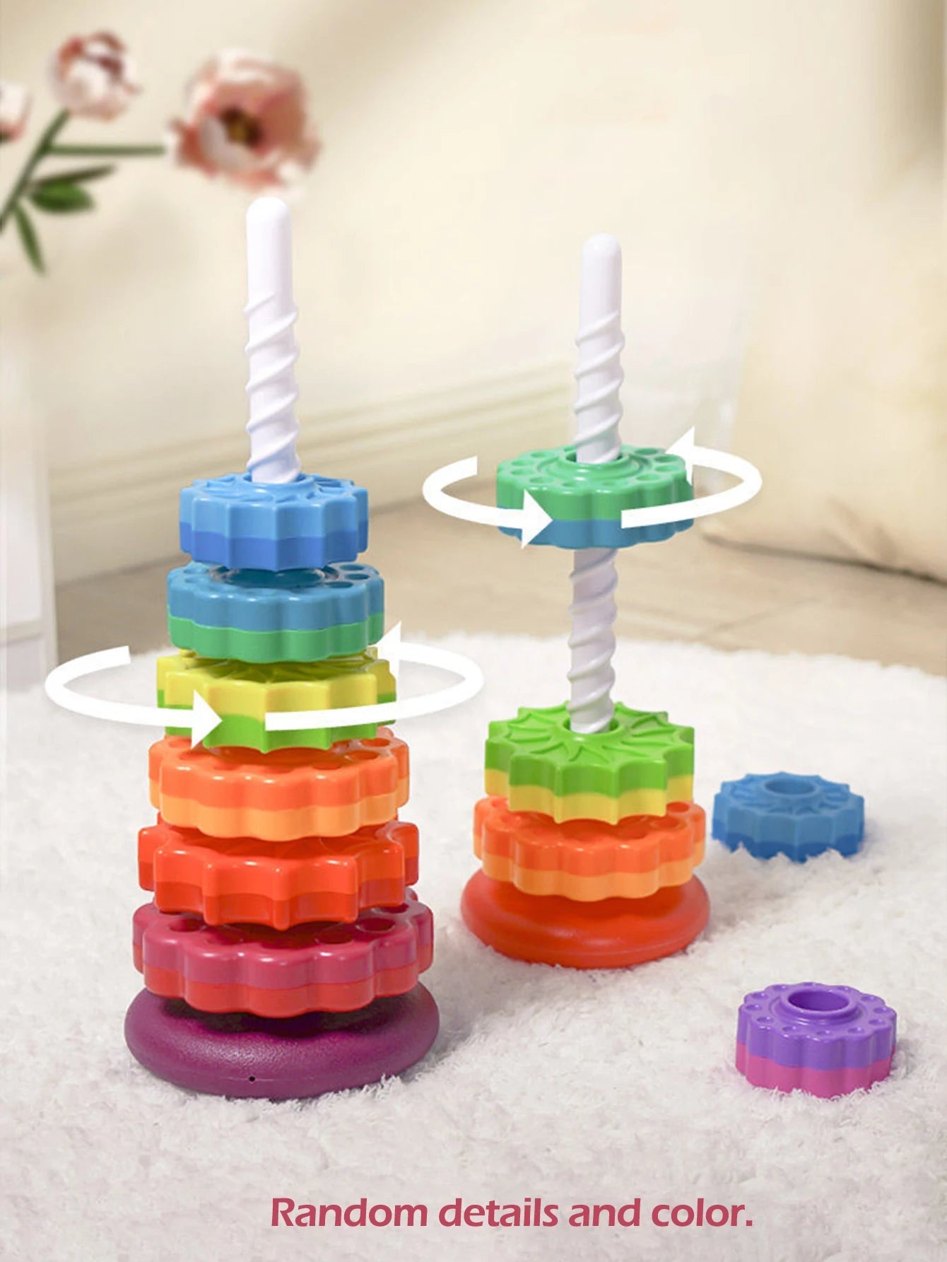 Montessori Rotating Rainbow Tower Baby stacking Puzzle Toys safety andEnvironmental Protection Colored children's Toys ALPENZO