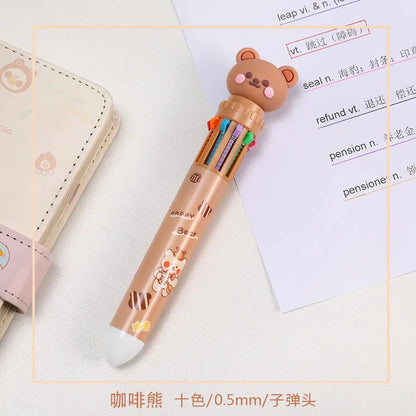 10 Colors Ballpoint Pen Cartoon Bear 0.5mm Colorful Ink Gel Pens Silicone Kawaii Pens School Office Supplies Korean Stationery ALPENZO
