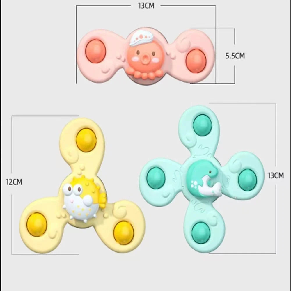 3Pcs/Set Baby Bath Toys Funny Bathing Sucker Spinner Suction Cup Cartoon Rattles Fidget Educational Toys For Children Boys ALPENZO