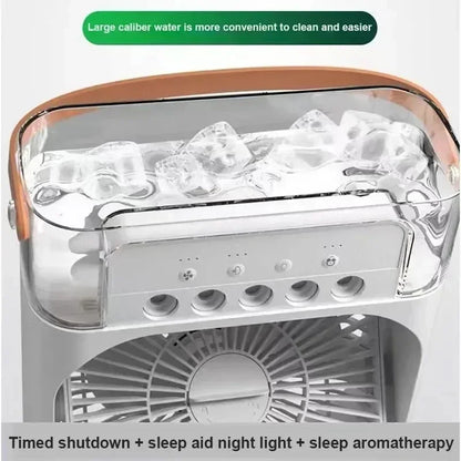 Portable Humidifier Fan Air Conditioners USB Electric Fan LED Night Light Water Mist Fun 3 In 1 Air Cooler Humidifie For Home - ALPENZO