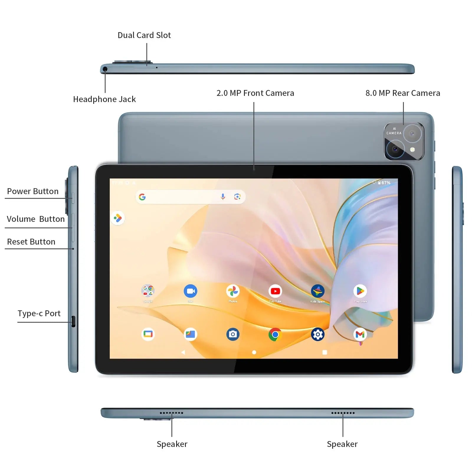 PRITOM TAB11 Android 14 Tablet 10 Inch, 8GB(4+4 Expand) RAM + 128GB ROM, Octa Core, 5G WiFi, with Keyboard, Mouse, Case - ALPENZO