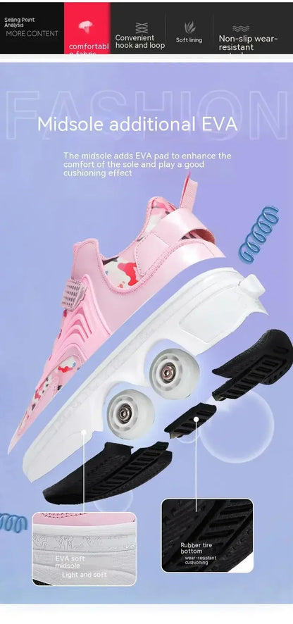 NEW children's sports roller skates deformation shoes 4 four-wheeled roller skates adult runaway shoes student deformation wheel