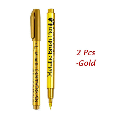 1/2Pcs Brush Metallic Marker Pens Gold Silver Permanent Art Markers Crafts Scrapbooking Painting Stationery School Supplies ALPENZO