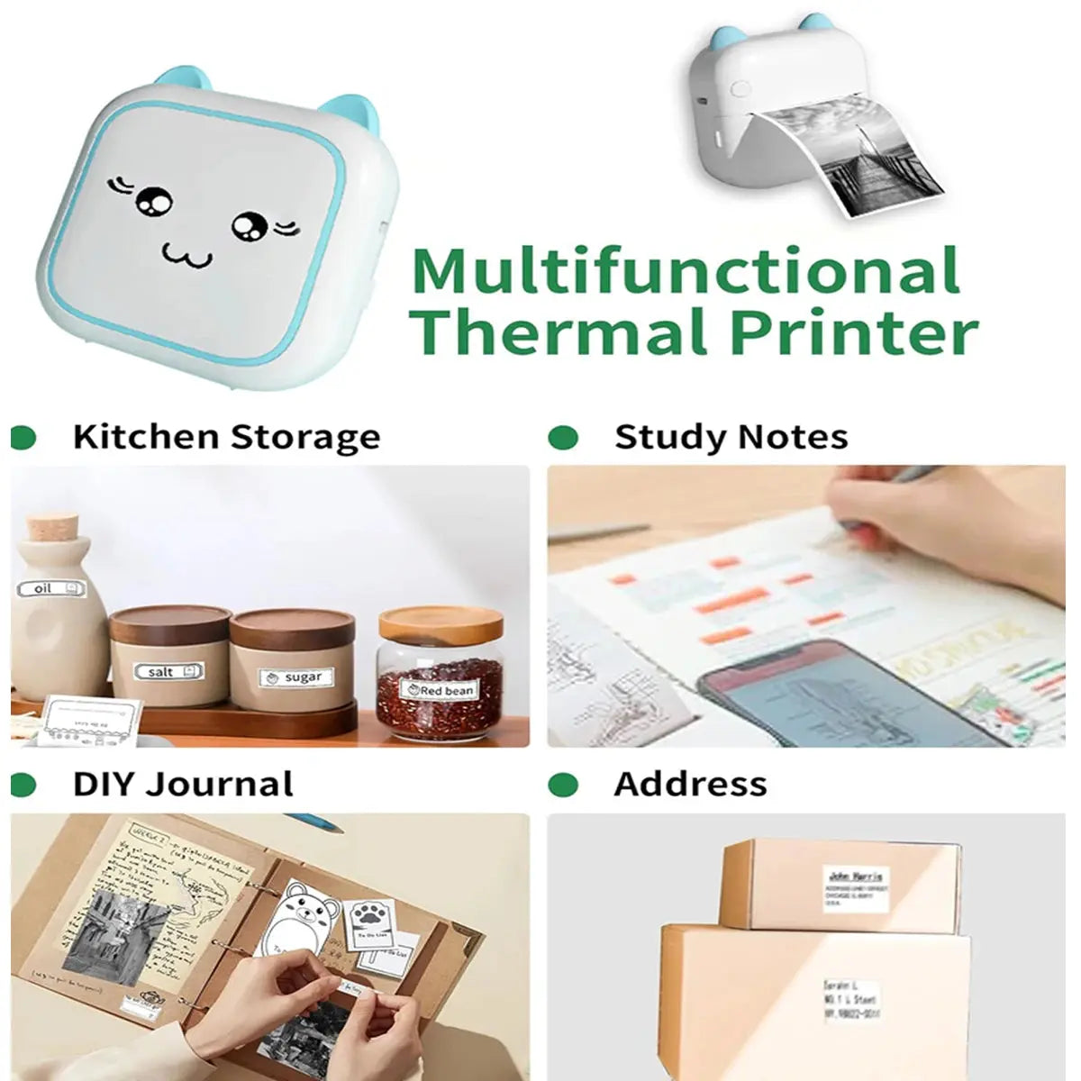 Portable Mini Printer， Wireless Photo Printer ，Ink-Free Thermal Printing For Notes Photos Memos For Android IOS - ALPENZO