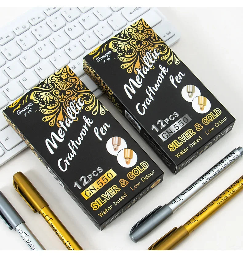 1/2Pcs Brush Metallic Marker Pens Gold Silver Permanent Art Markers Crafts Scrapbooking Painting Stationery School Supplies ALPENZO