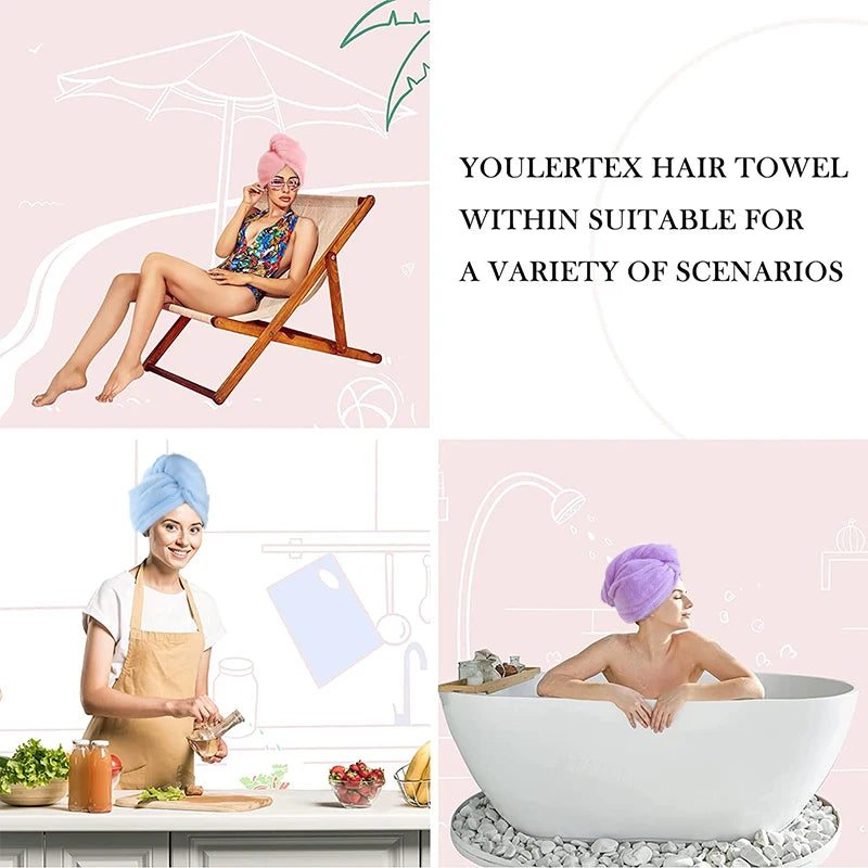 Microfiber Hair Towel Wrap for Women, Shower Spa Head Wrap Hair Drying Hat Turban Microfiber Terry Dry Absorbent Quick Dry Hair - ALPENZO