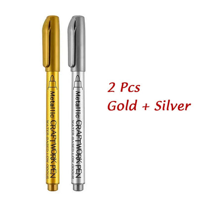 1/2Pcs Brush Metallic Marker Pens Gold Silver Permanent Art Markers Crafts Scrapbooking Painting Stationery School Supplies ALPENZO