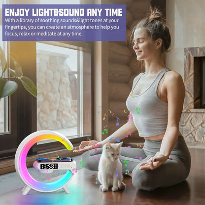 Opansten Multifunction Wireless Charger Pad Stand Speaker TF RGB Night Light Fast Charging Station for iPhone 15 14 13 Samsung ALPENZO