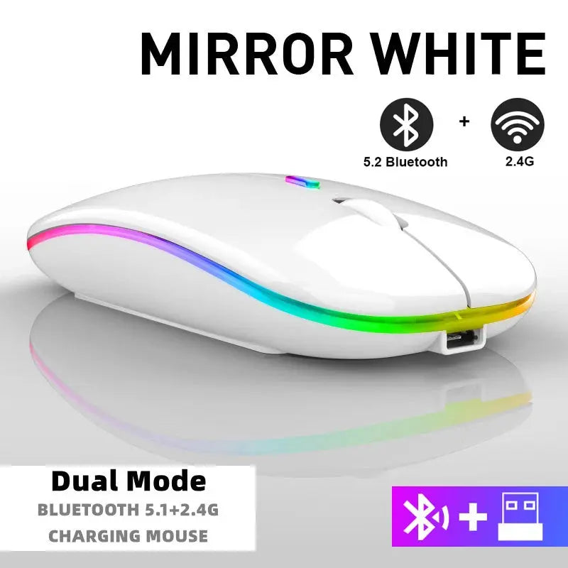 Tablet Phone Computer Bluetooth Wireless Mouse Rechargeable RGB Backlight Mice for iPad PC Laptop Tablet Phone 2.4GHz USB Mouse - ALPENZO