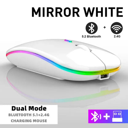 Tablet Phone Computer Bluetooth Wireless Mouse Rechargeable RGB Backlight Mice for iPad PC Laptop Tablet Phone 2.4GHz USB Mouse - ALPENZO