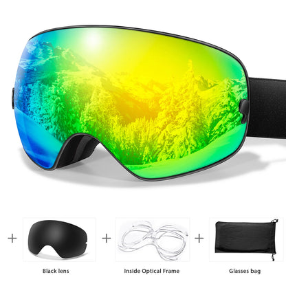 Ourdoor Sports Teen Men Women Ski Goggles-Anti-fog UV400 Eyewear, Christmas and New Year Gift, Free Black Lens and Optical Frame