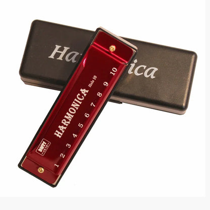 Harmonica Key of C 10 Hole Diatonic Harmonica C with Case for Beginner Students Kids Gift BLUES with case