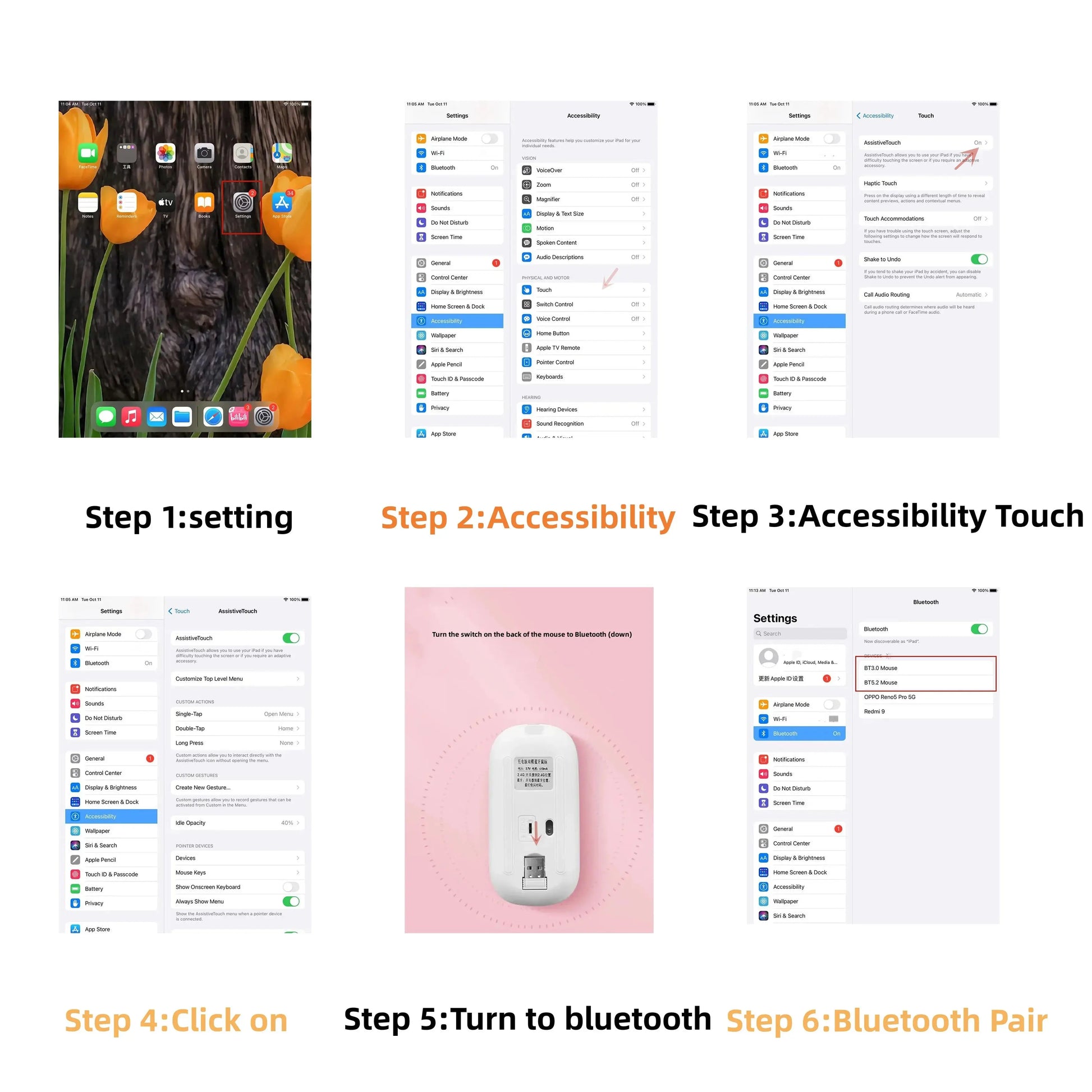 Tablet Phone Computer Bluetooth Wireless Mouse Rechargeable RGB Backlight Mice for iPad PC Laptop Tablet Phone 2.4GHz USB Mouse - ALPENZO