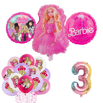 Barbie Birthday Party Supplies Pink Girl Disposable Tableware Banner Cupcake Topper Background Princess Balloons Gift Bag ALPENZO