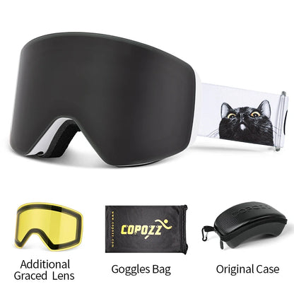 COPOZZ Winter Professional Men Women Ski Goggles Set Magnetic Quick-Change Double Layers Anti-Fog Snowboard Goggles Adults