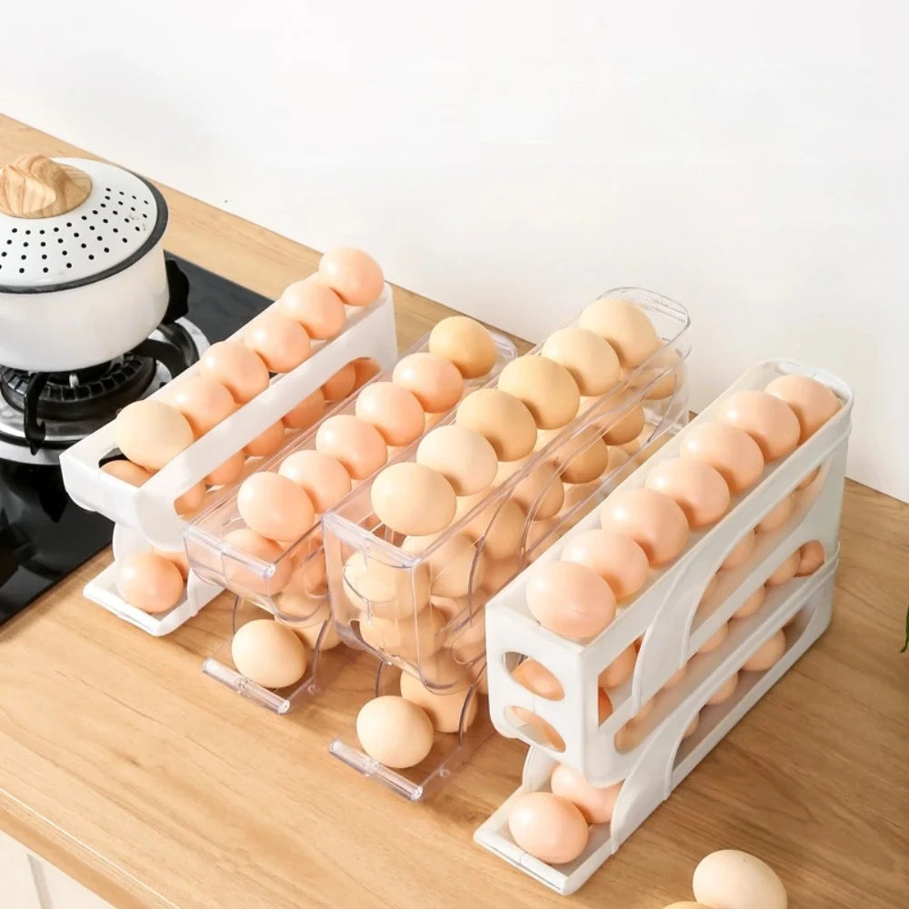 Large Capacity Automatic Egg Roller Household Four Tier Refrigerator Egg Storage Box Space Saving Kitchen Dedicated - ALPENZO