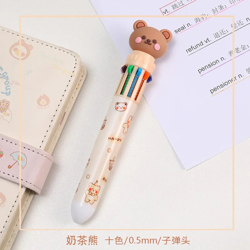 10 Colors Ballpoint Pen Cartoon Bear 0.5mm Colorful Ink Gel Pens Silicone Kawaii Pens School Office Supplies Korean Stationery ALPENZO