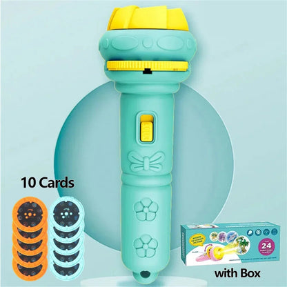 10 Cards Cartoon Projection Flashlight 80 Patterns Creative Children Flashlight Toy Projector Baby Toys Bedtime Story Book Toy ALPENZO
