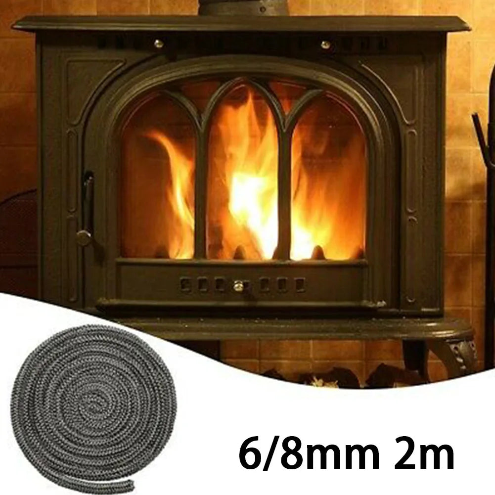 Stove Fire Rope Black Wood Burning Stove 6mm 8mmm 2m Length Log Burner Door Seal High Temperature Stove Heating Fireplaces Part - ALPENZO