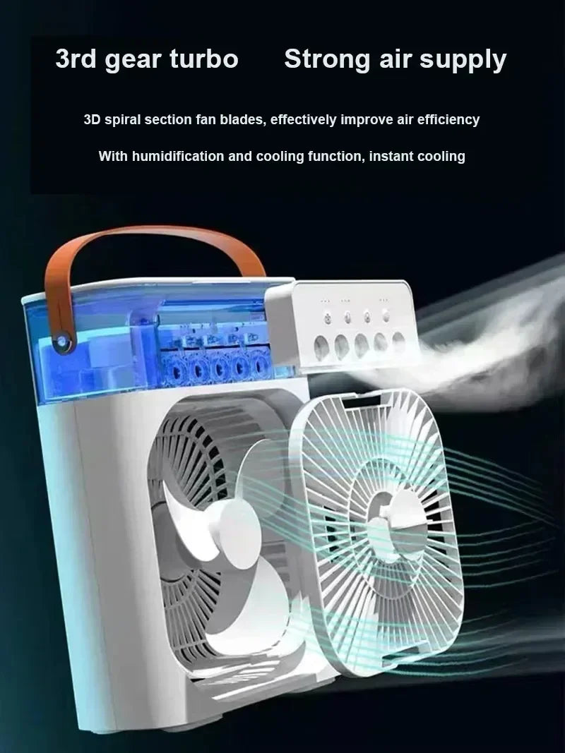 Portable Humidifier Fan Air Conditioners USB Electric Fan LED Night Light Water Mist Fun 3 In 1 Air Cooler Humidifie For Home - ALPENZO