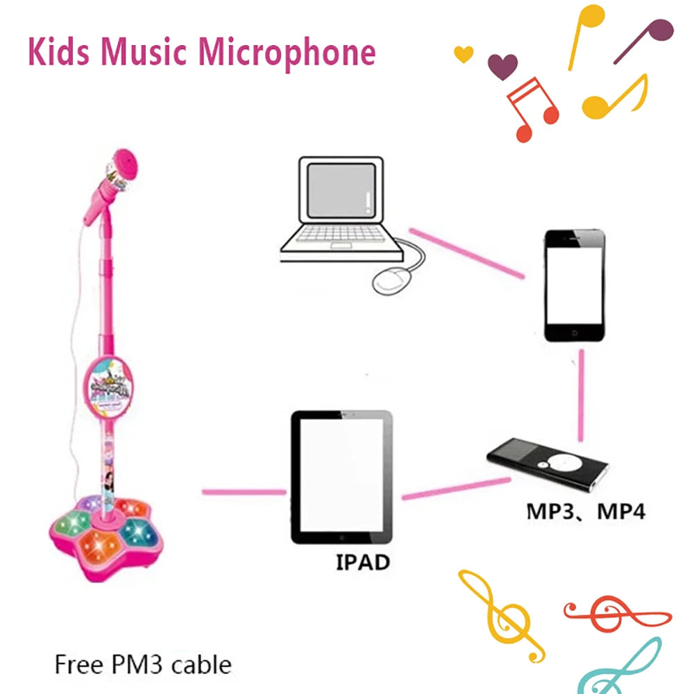 Kids Microphone with Stand Karaoke Song Music Instrument Toys Brain-Training Educational Toy Birthday Gift for Girl Boy ALPENZO