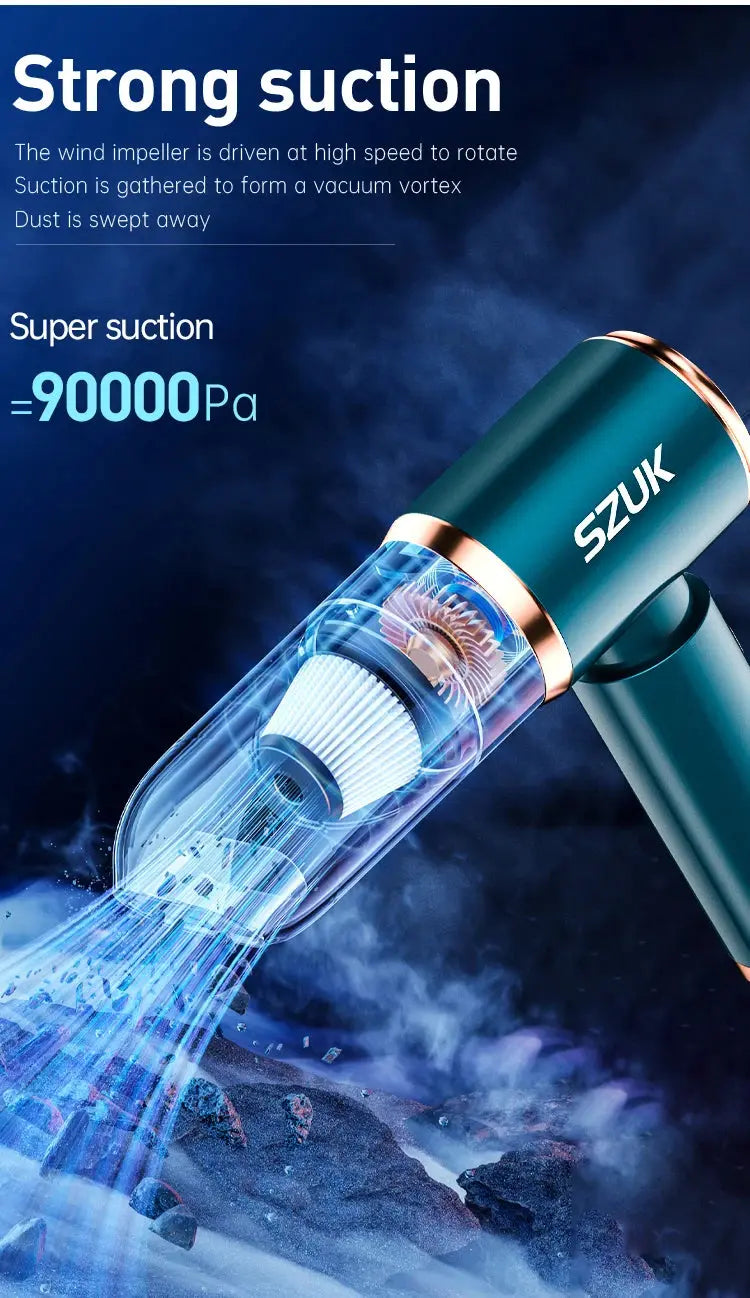 SZUK Mini Car Vacuum Cleaner Wireless Powerful Portable Cleaning Machine Handheld for Car Blow 2 In 1 Home Appliances - ALPENZO