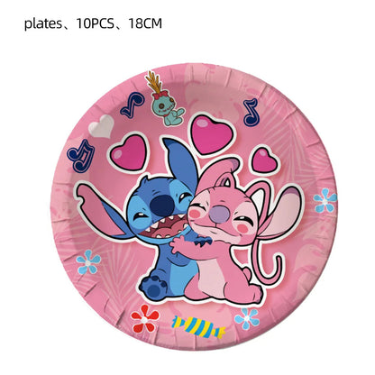 Disney Pink Lilo&Stitch Birthday Party Decorations Disposable Plate Angel Balloon Baby Shower Girls Birthday Party Supplies ALPENZO