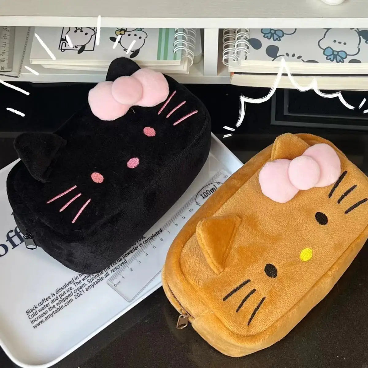 Japanese Cat Pen Bag Cute Printed Cartoon Plush Student Pen Bag Simple And Fashionable Multi Functional Large Capacity Storage ALPENZO