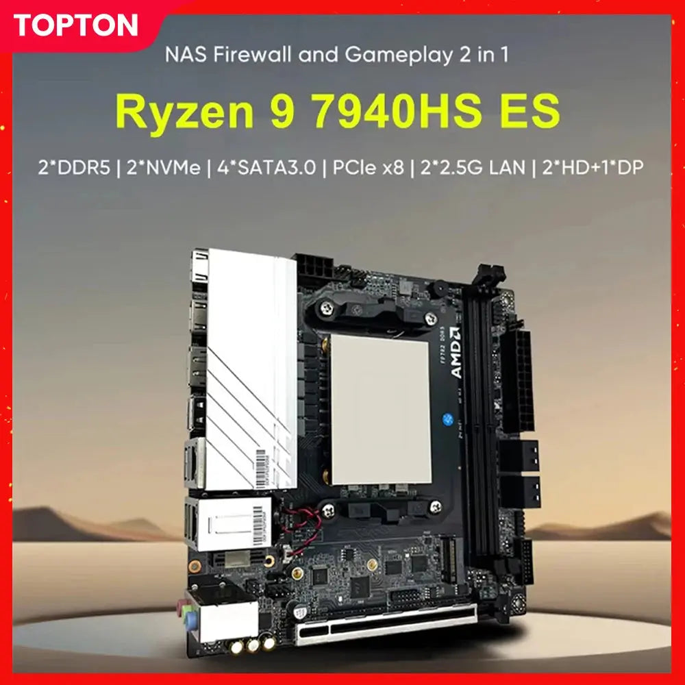 Topton NAS Gaming Motherboard AMD Ryzen 9 7940HS ES 7840HS ES 2xNVMe 4xSATA PCIEx8 2xDDR5 2x2.5G LAN Firewall NAS ITX Mainboard - ALPENZO