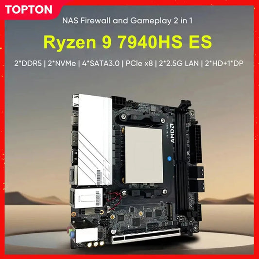 Topton NAS Gaming Motherboard AMD Ryzen 9 7940HS ES 7840HS ES 2xNVMe 4xSATA PCIEx8 2xDDR5 2x2.5G LAN Firewall NAS ITX Mainboard - ALPENZO