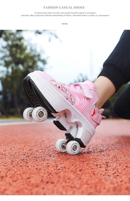 NEW children's sports roller skates deformation shoes 4 four-wheeled roller skates adult runaway shoes student deformation wheel