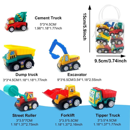 1 Bag 6 PCS Mini Inertial Pull Back Engineering Car Plastic Friction Vehicle Truck Model Toy For Children Boy Girl Birthday Gift ALPENZO