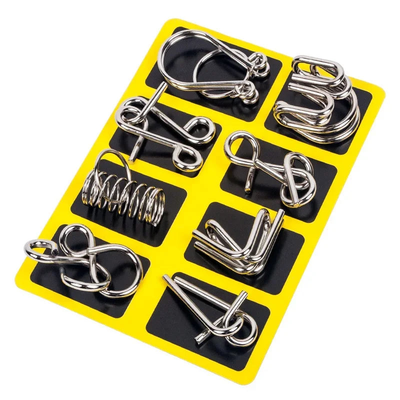 8Pcs/Set Metal Montessori Puzzle Wire IQ Mind Brain Teaser Puzzles Children Adults Interactive Game Reliever Educational Toys ALPENZO