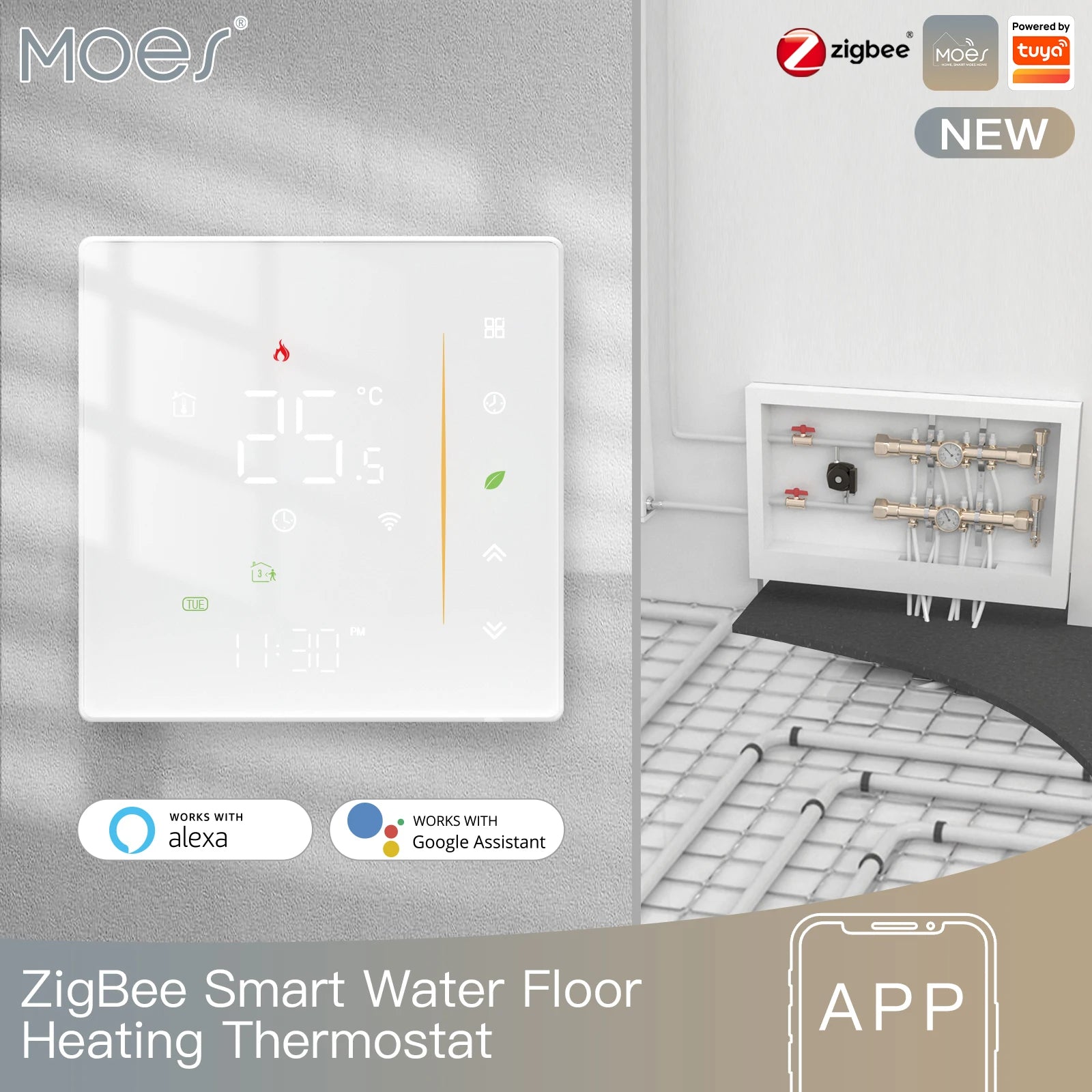 Moes Zigbee Thermostat Room Temperature Controller of Water/Electric Floor Heating Gas Boiler Humidity Tuya Work with Alex 5A16A - ALPENZO