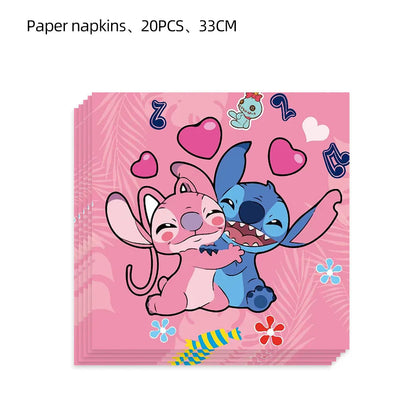 Disney Pink Lilo&Stitch Birthday Party Decorations Disposable Plate Angel Balloon Baby Shower Girls Birthday Party Supplies ALPENZO
