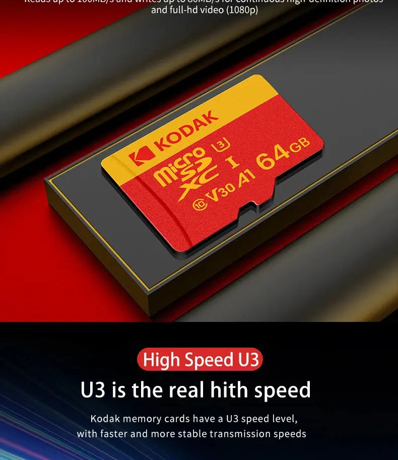 KODAK MicroSD Card Red Memory Card Class10 32GB 64GB 128GB 256GB U3 4K High Speed Flash Memory TF Flash Cards for Phone - ALPENZO