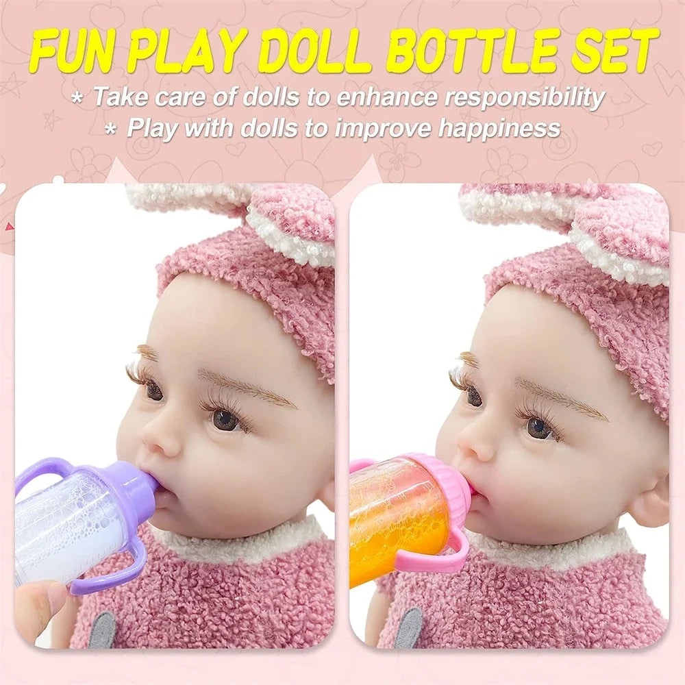 Large size Baby Doll Feeding Bottle Set Baby Care Toy Stroller 2pcs Milk And Juice Bottles With Toy Pacifier For Baby Dolls ALPENZO