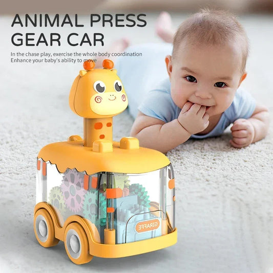 Press Gear Car Children's Toy Car Pull Back Boy Children Inertial Car Puzzle Animals Car ALPENZO