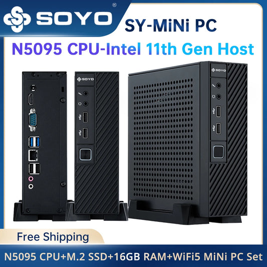 SOYO New Mini PC N5095 Intel 11th 8GB 16GB DDR4 M.2 256GB 512GB 1TB SSD Windows11/10 4K 60Hz HDMI VGA Office Gaming Computer - ALPENZO