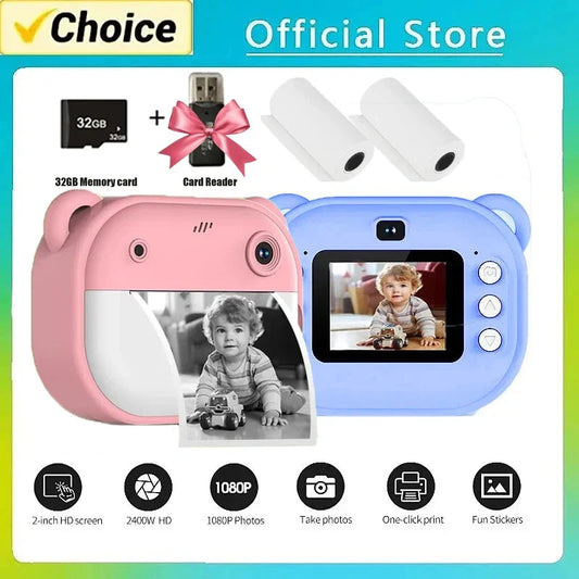 Children Digital Camera Instant Print for Kids Thermal Print Camera Instant Photo Printing Camera Video Toys+32G Memory Card ALPENZO