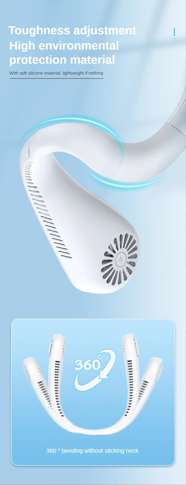 New Mini Neck Fan Portable Bladeless Hanging Neck 1200mAh Rechargeable Air Cooler 3 Speed Mini Summer Sports Fans ALPENZO