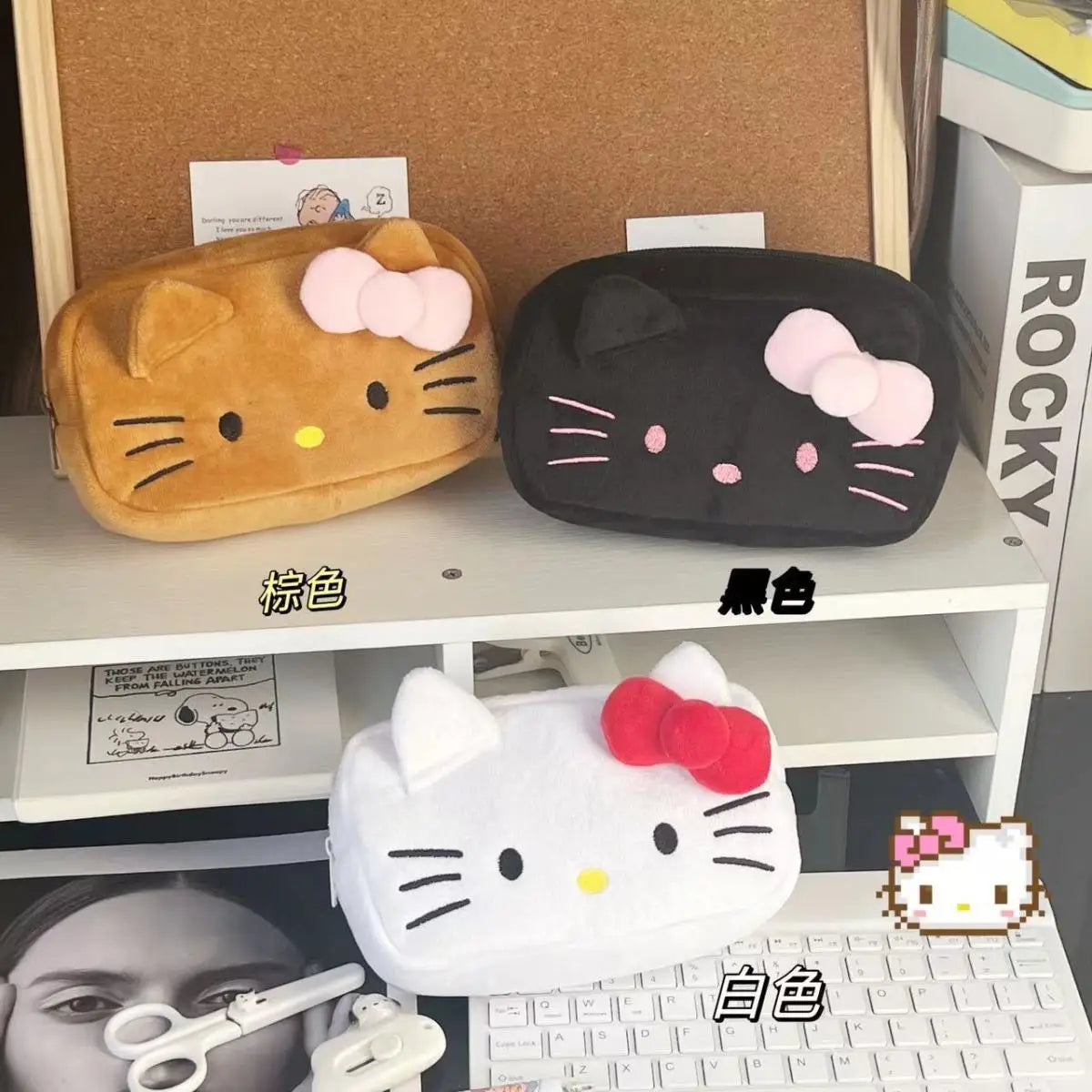 Japanese Cat Pen Bag Cute Printed Cartoon Plush Student Pen Bag Simple And Fashionable Multi Functional Large Capacity Storage ALPENZO